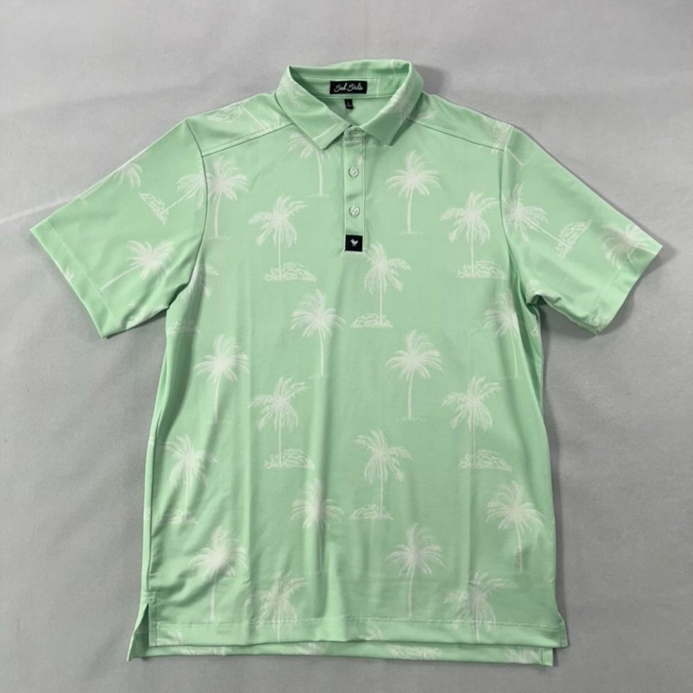 Bad Birdie‎ Polo Shirt Men Small Green Plam Trees Short Sleeve Performance